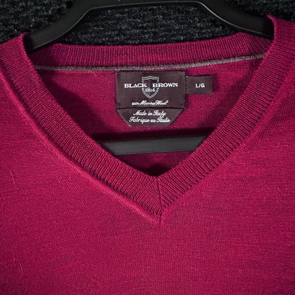 Black Brown 1826 Mens Burgundy 100% Merino Wool V-Neck Sweater Made in Italy L - Picture 2 of 7